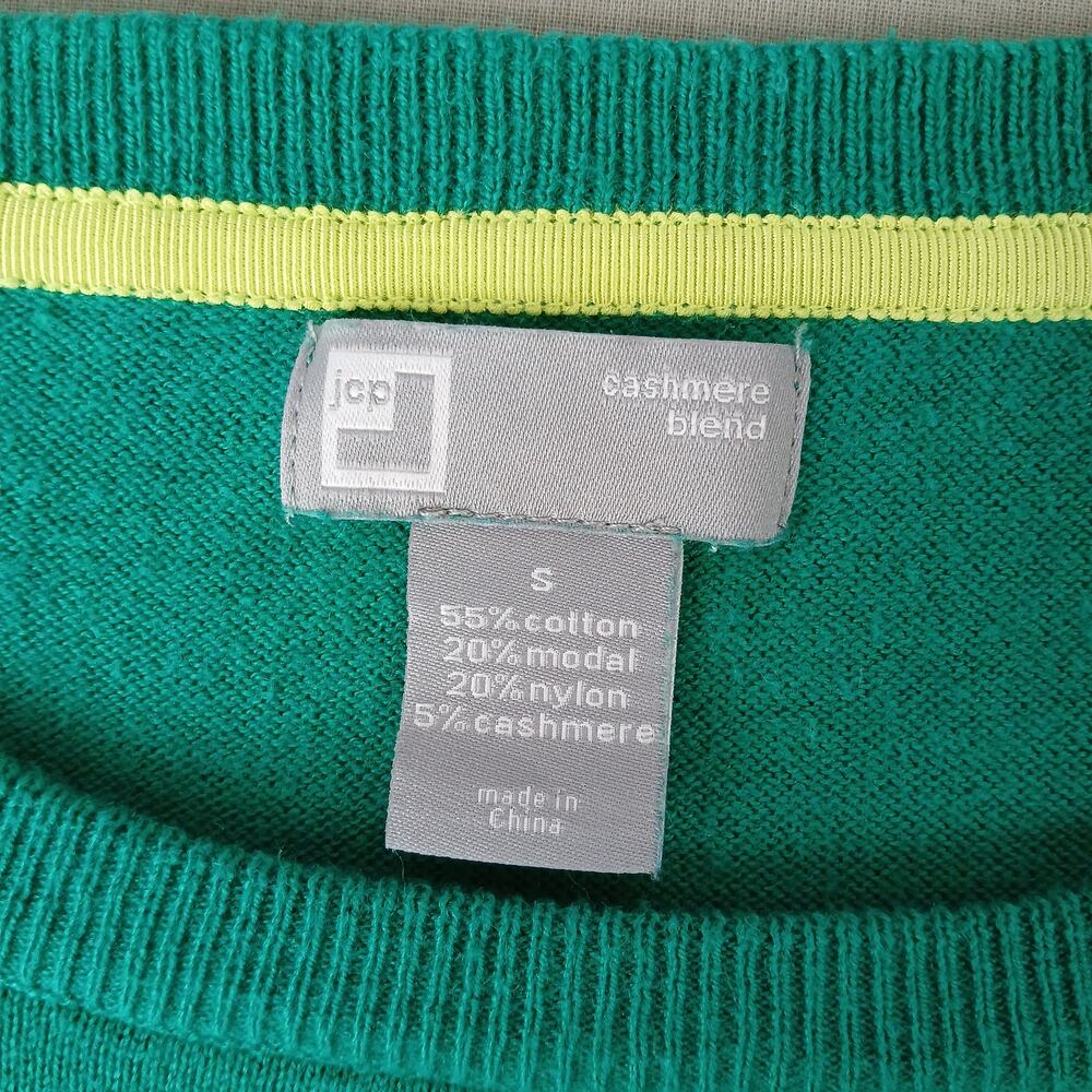JCPenney Cashmere Blend Green Pullover Sweater S crew raglan 3/4 length sleeves - Picture 7 of 14